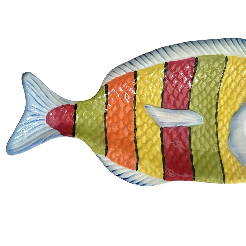 Pier 1 Imports Fish Plates Dishes Colorful Figural Beach‎ Coastal Summer Decor